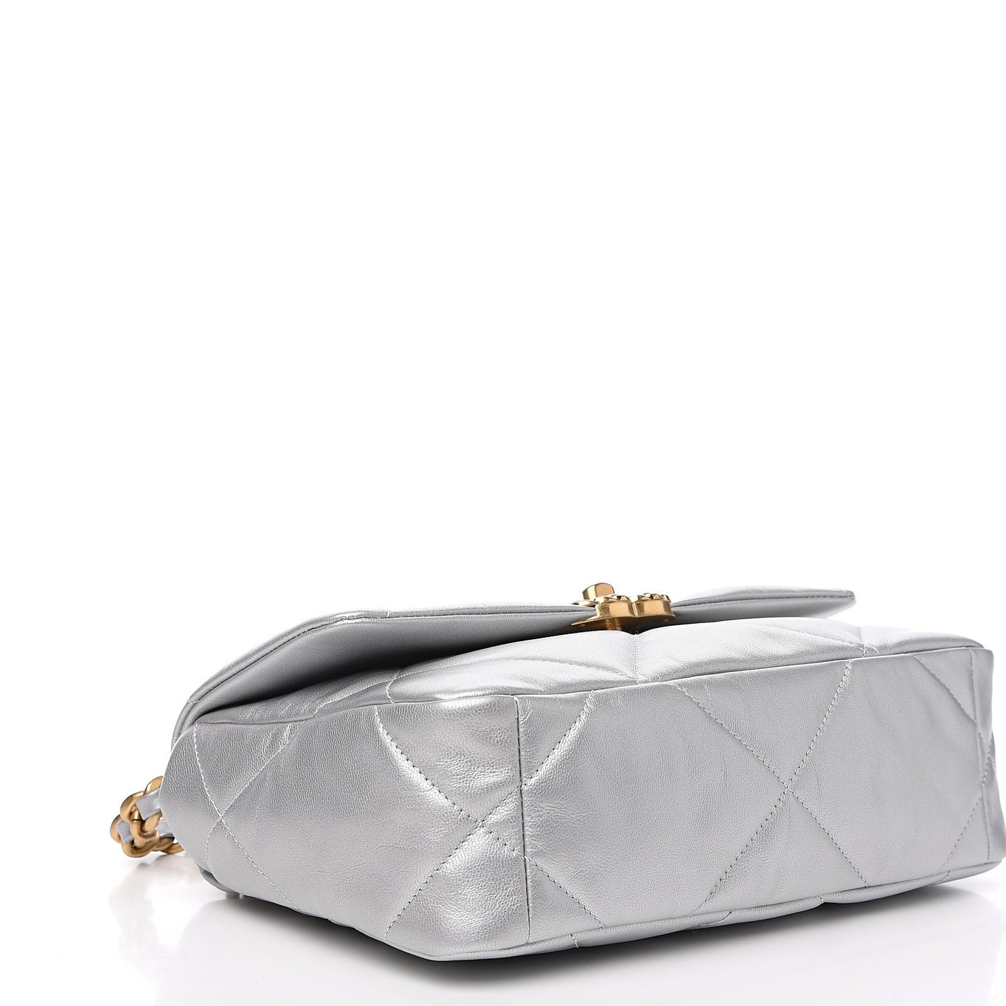 Metallic Goatskin Quilted Medium 19 Flap Silver