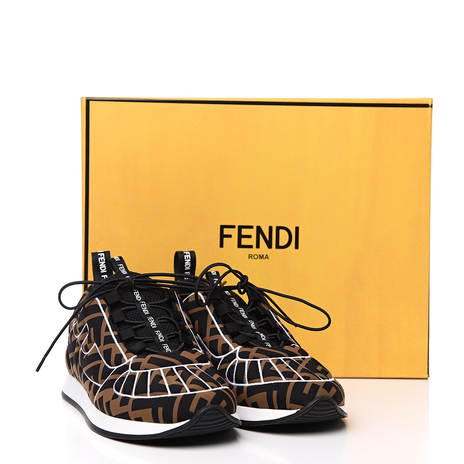 Fendi Stretch Fabric FFreedom Sneakers 36 Tobacco Black White 9 of 9