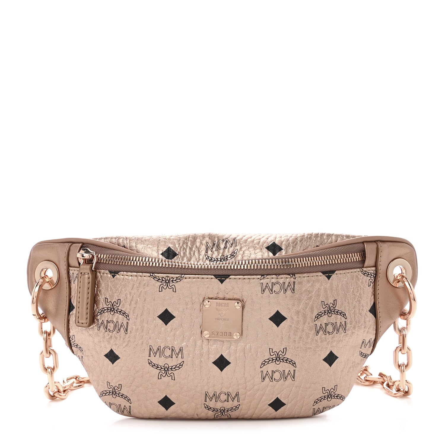 MCM Metallic Visetos Mini Stark Crossbody Chain Belt Bag Champagne Gold 1 of 9