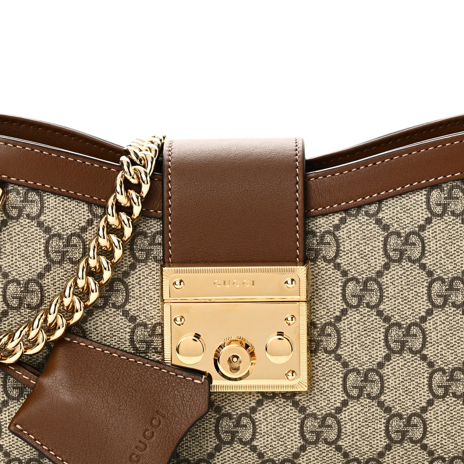 Gucci GG Supreme Monogram Calfskin Small Padlock Chain Shoulder Bag Beige Ebony Brown Sugar 8 of 10