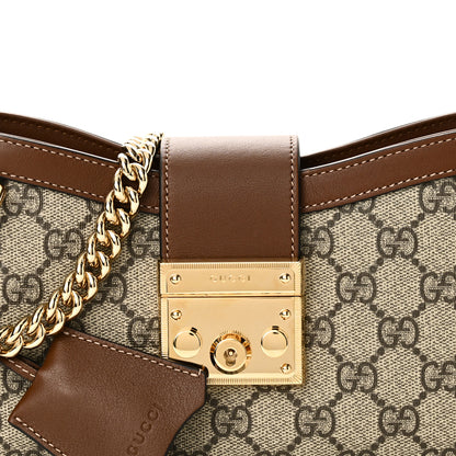Gucci GG Supreme Monogram Calfskin Small Padlock Chain Shoulder Bag Beige Ebony Brown Sugar 8 of 10