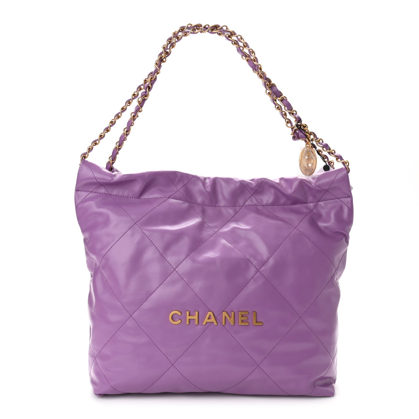 Shiny Calfskin Quilted Small Chanel 22 Purple