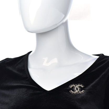 Chanel Lambskin Crystal Vintage Allure CC Chain Brooch Black Gold 2 of 5