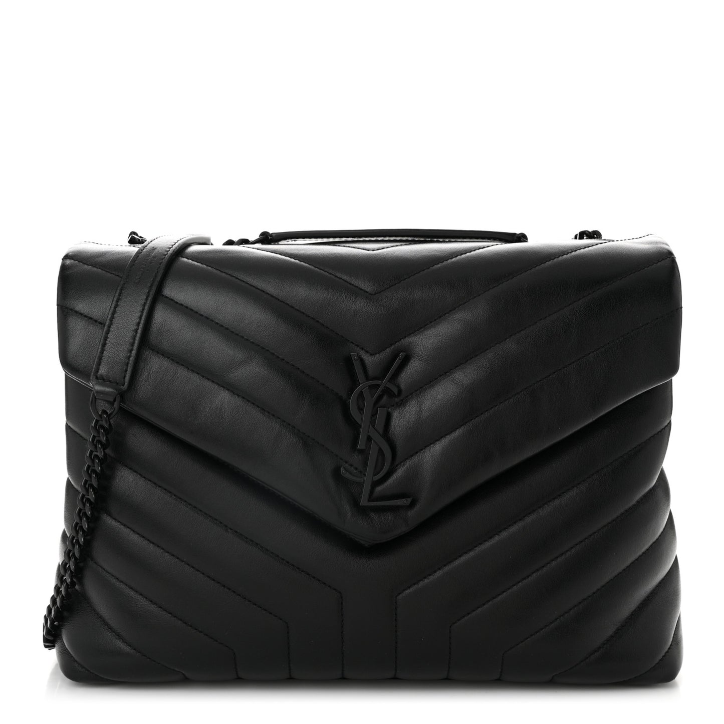 Calfskin Y Quilted Monogram Medium Loulou Chain Satchel Black