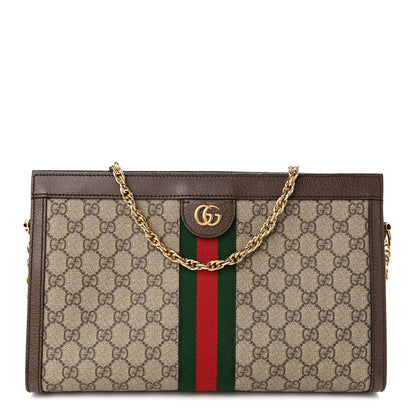 Gucci GG Supreme Monogram Web Medium Ophidia Chain Shoulder Bag Brown 1 of 12