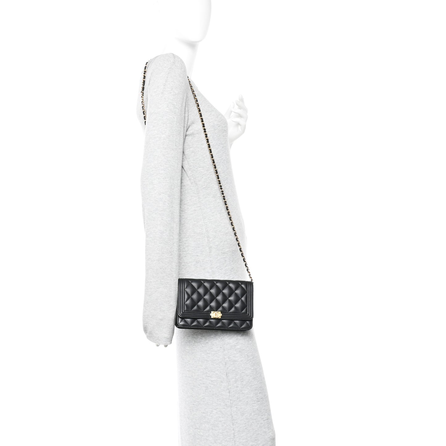 Lambskin Quilted Boy Wallet On Chain WOC Black