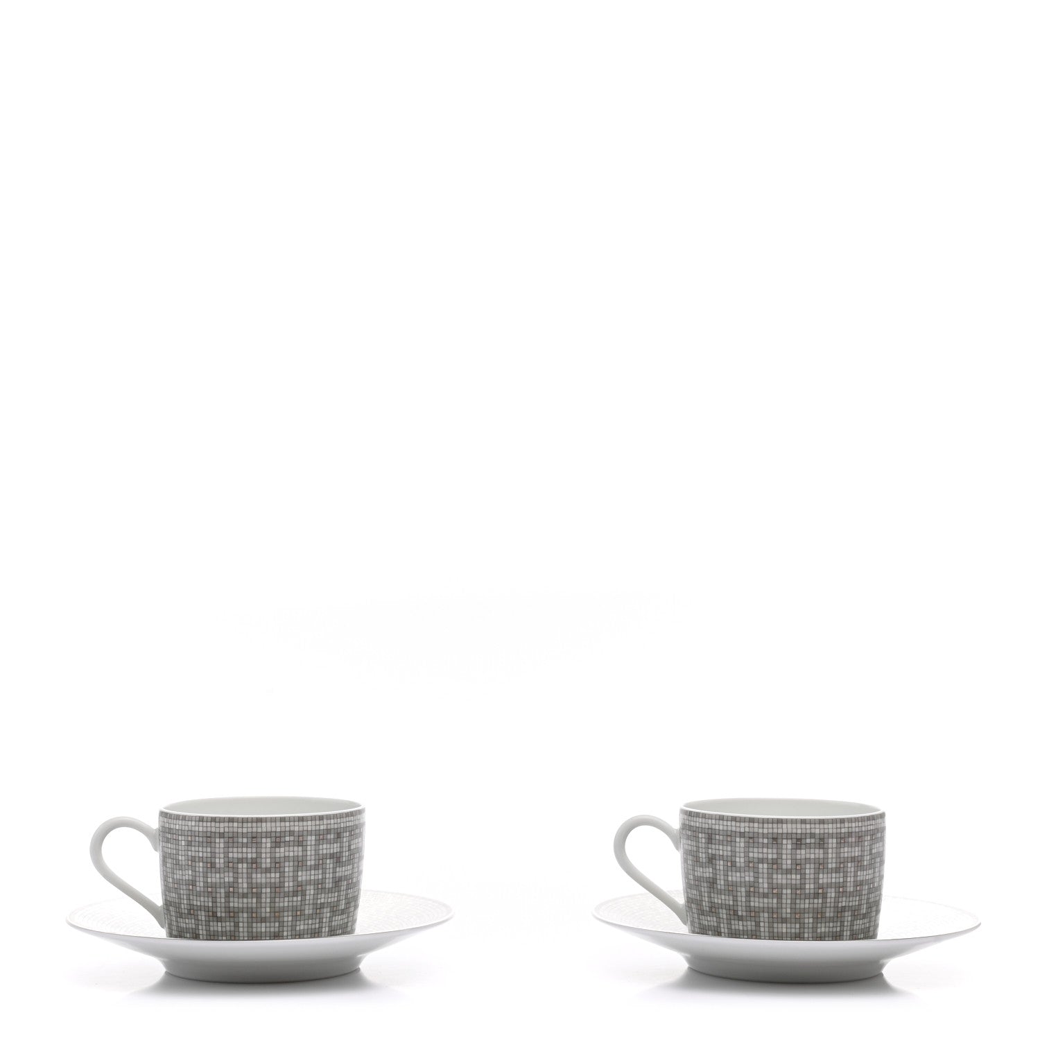 Hermes Porcelain Mosaique Au 24 Platine Tea Cup And Saucer Set Of 2 Platinum 1 of 9