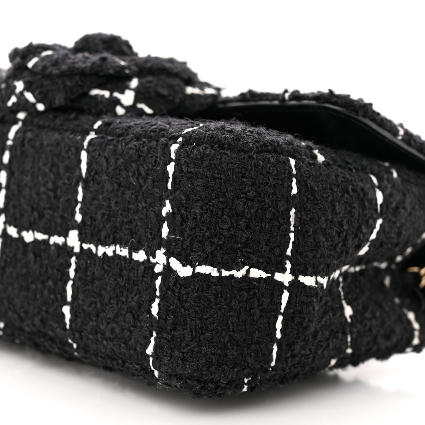 Tweed Quilted Mini Rectangular Camellia Flap Black White