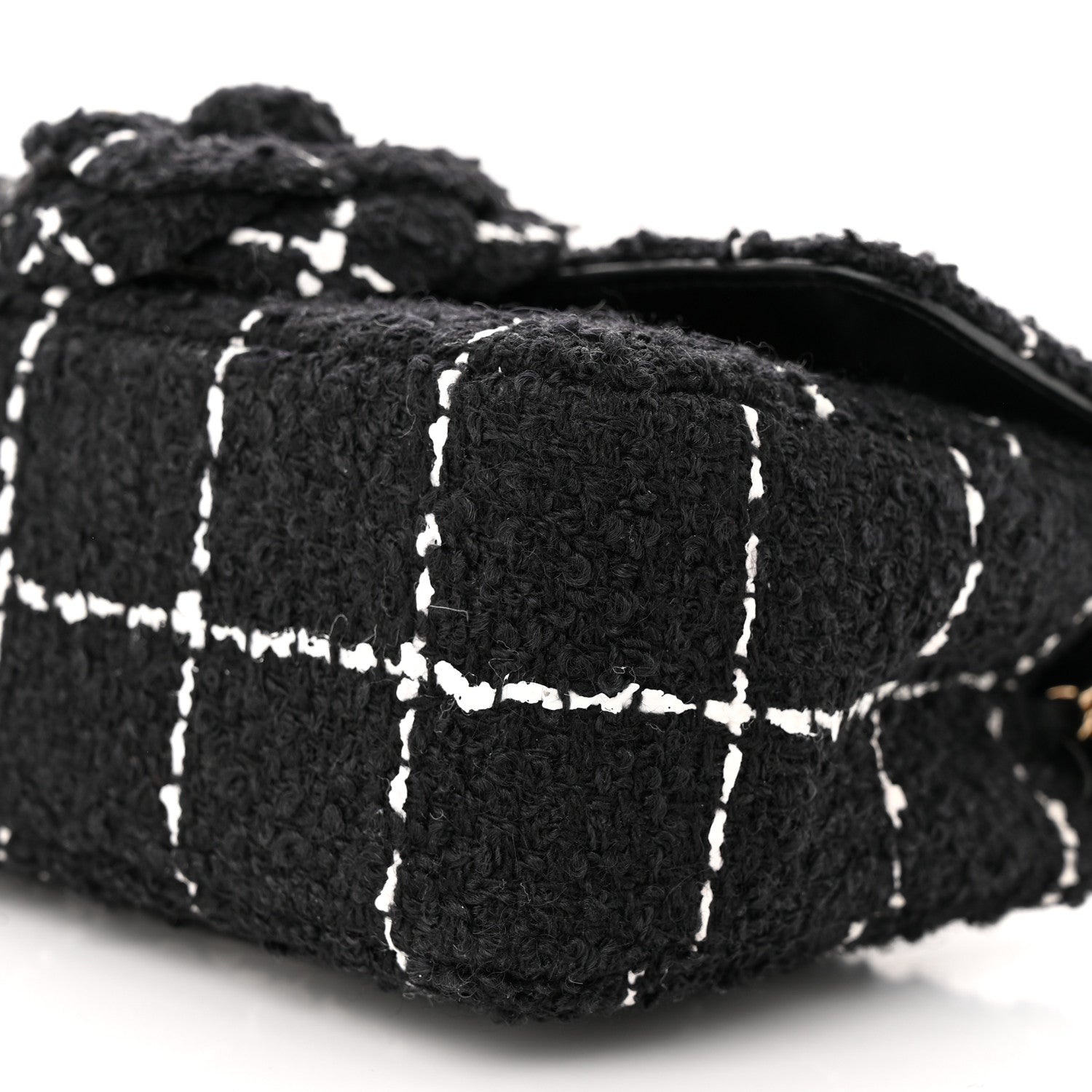 Chanel Tweed Quilted Mini Rectangular Camellia Flap Black White 10 of 11