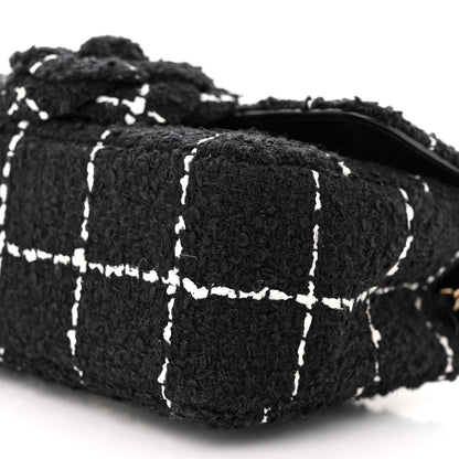 Chanel Tweed Quilted Mini Rectangular Camellia Flap Black White 10 of 11
