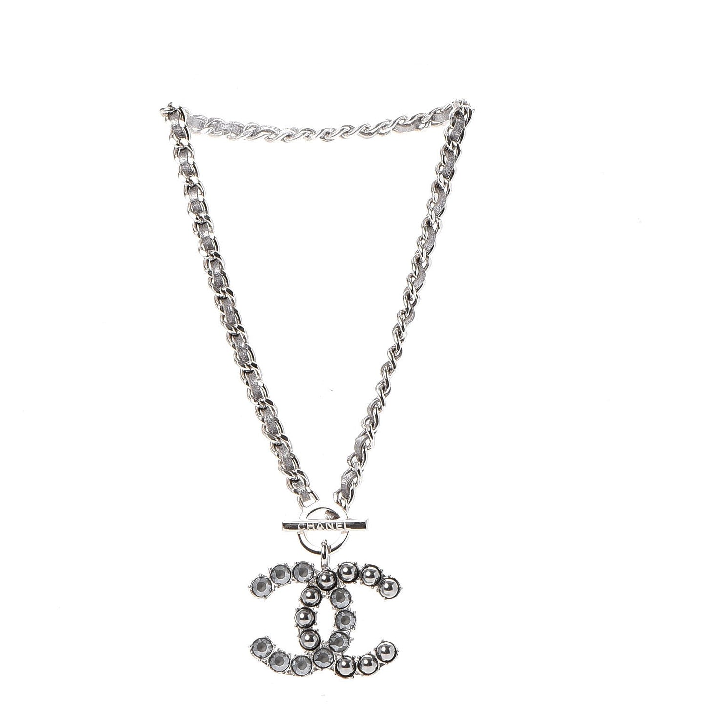 Crystal Pearl Short CC Necklace Silver Ruthenium