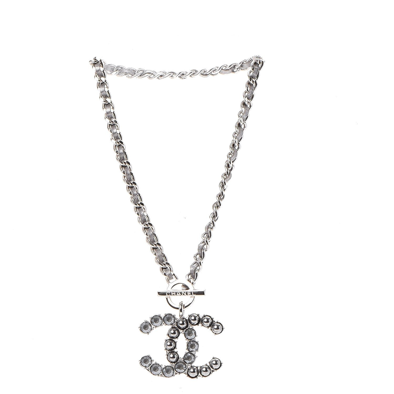 Chanel Crystal Pearl Short CC Necklace Silver Ruthenium 5 of 7