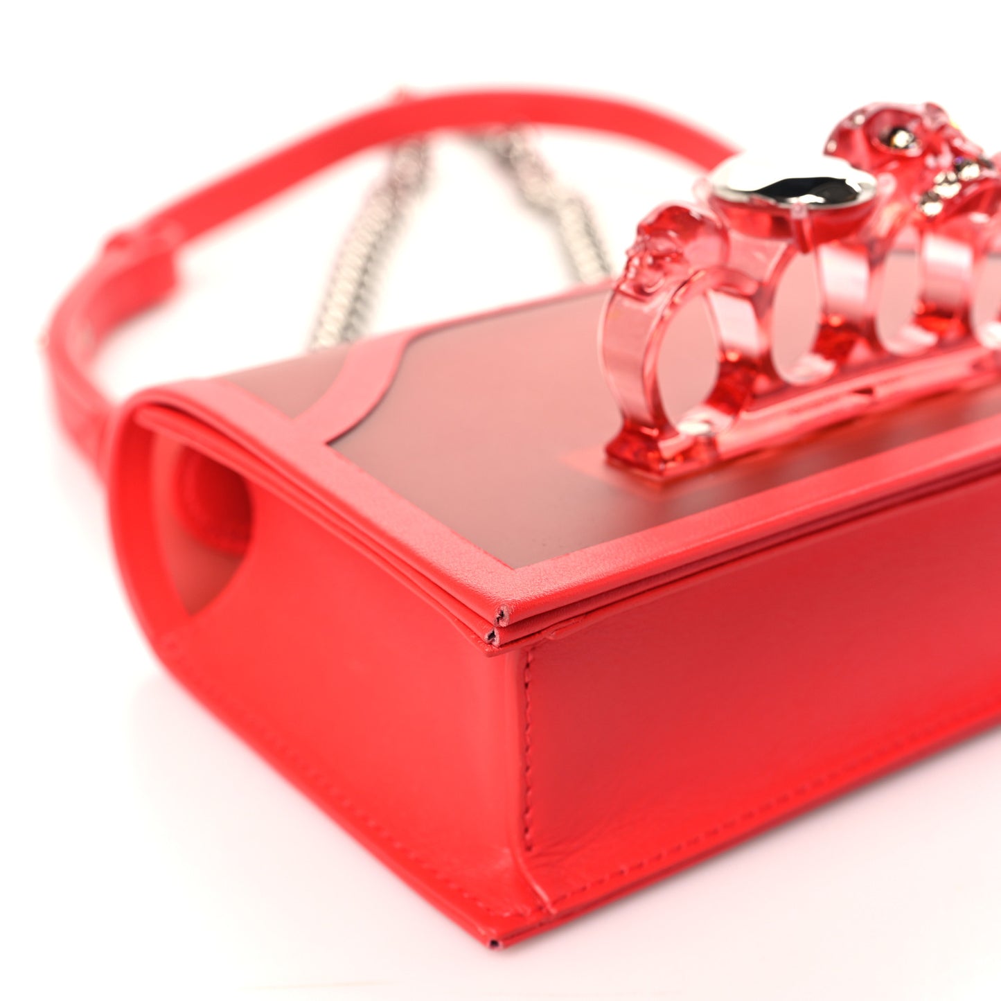 Calfskin Polyurethane Jeweled Knuckle Satchel Red