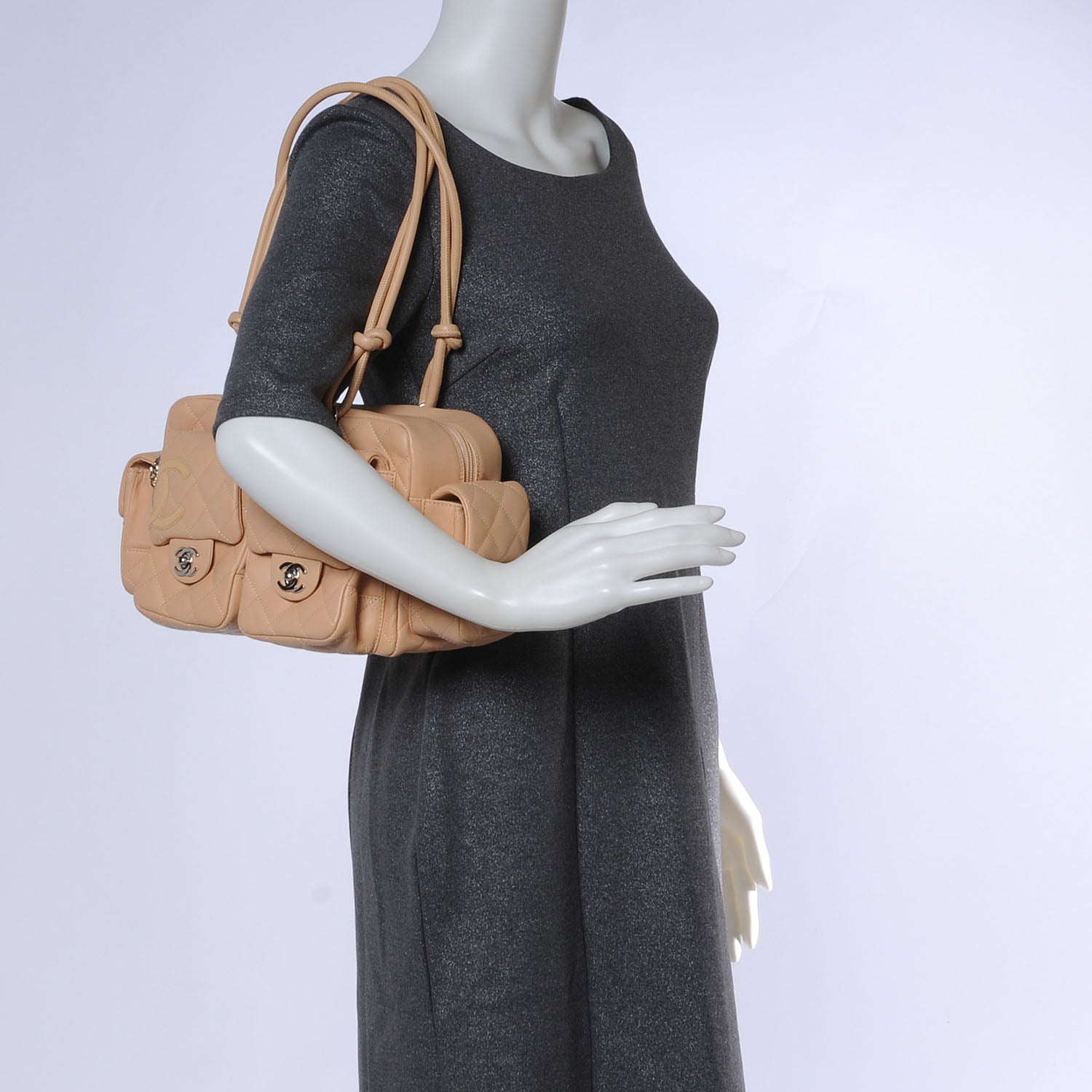 Chanel Calfskin Quilted Small Cambon Multipocket Reporter Beige 2 of 7