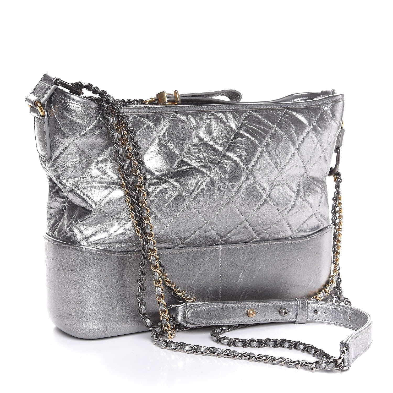 Chanel Metallic Lambskin Calfskin Quilted Medium Gabrielle Hobo Silver 4 of 8