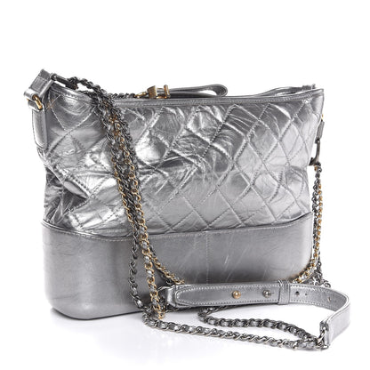 Chanel Metallic Lambskin Calfskin Quilted Medium Gabrielle Hobo Silver 4 of 8