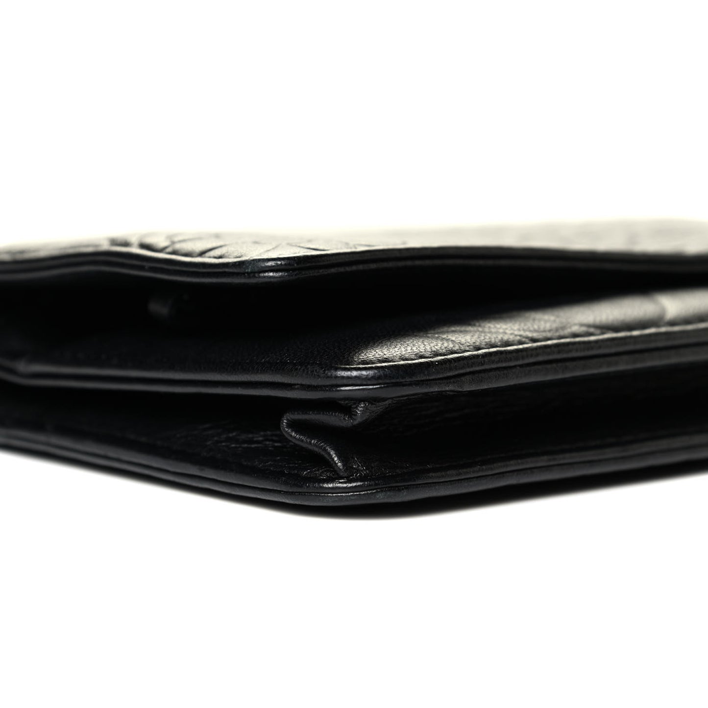 Lambskin Camellia Embossed Wallet on Chain WOC Black