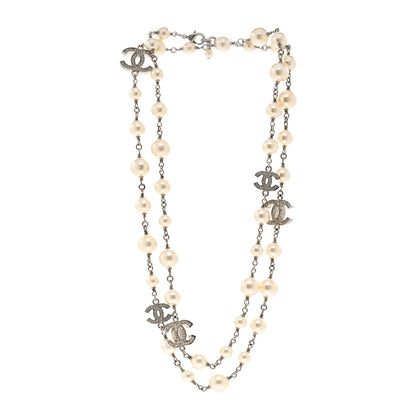 Chanel Crystal Pearl CC Long Necklace Silver 3 of 6