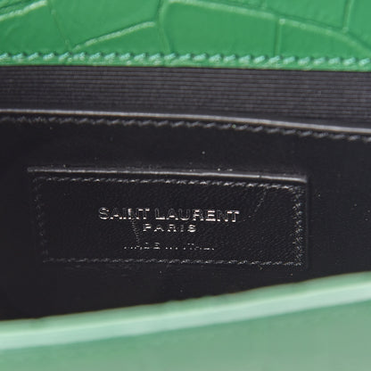 Saint Laurent Calfskin Crocodile Embossed Monogram Small Kate Tassel Satchel Green 6 of 8