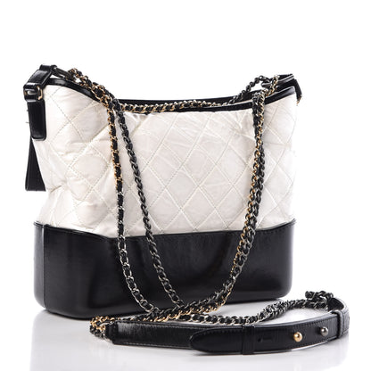 Chanel Aged Calfskin Quilted Medium Gabrielle Hobo Black White 3 of 12