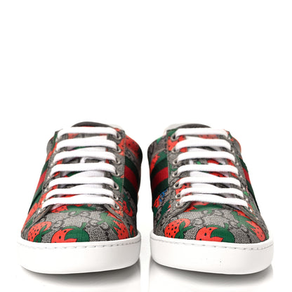 Gucci GG Supreme Monogram Strawberry Web Womens Ace Sneakers 35 Beige Multicolor Red Green 2 of 11