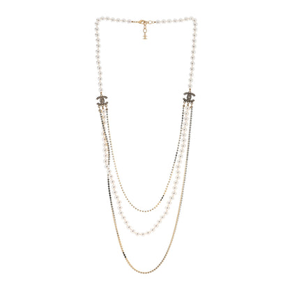 Chanel Pearl Crystal Multi Strand CC Long Necklace  Gold 2 of 5