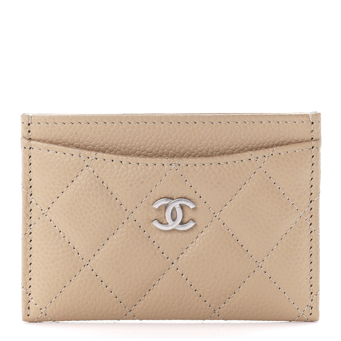 Caviar Quilted Card Holder Dark Beige