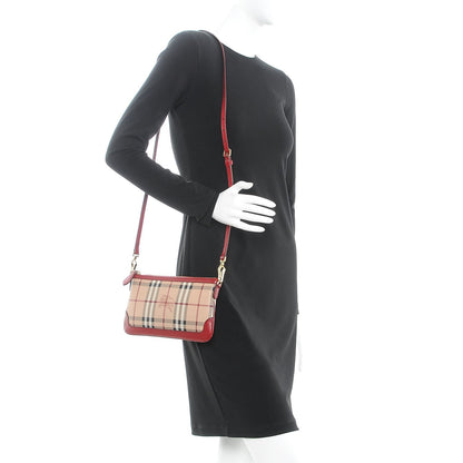 Burberry Haymarket Check Small Peyton Crossbody Clutch Bag Military Red 2 of 8