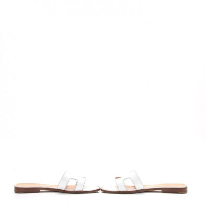 Hermes Box Calfskin Oran Sandals 38.5 White 6 of 12