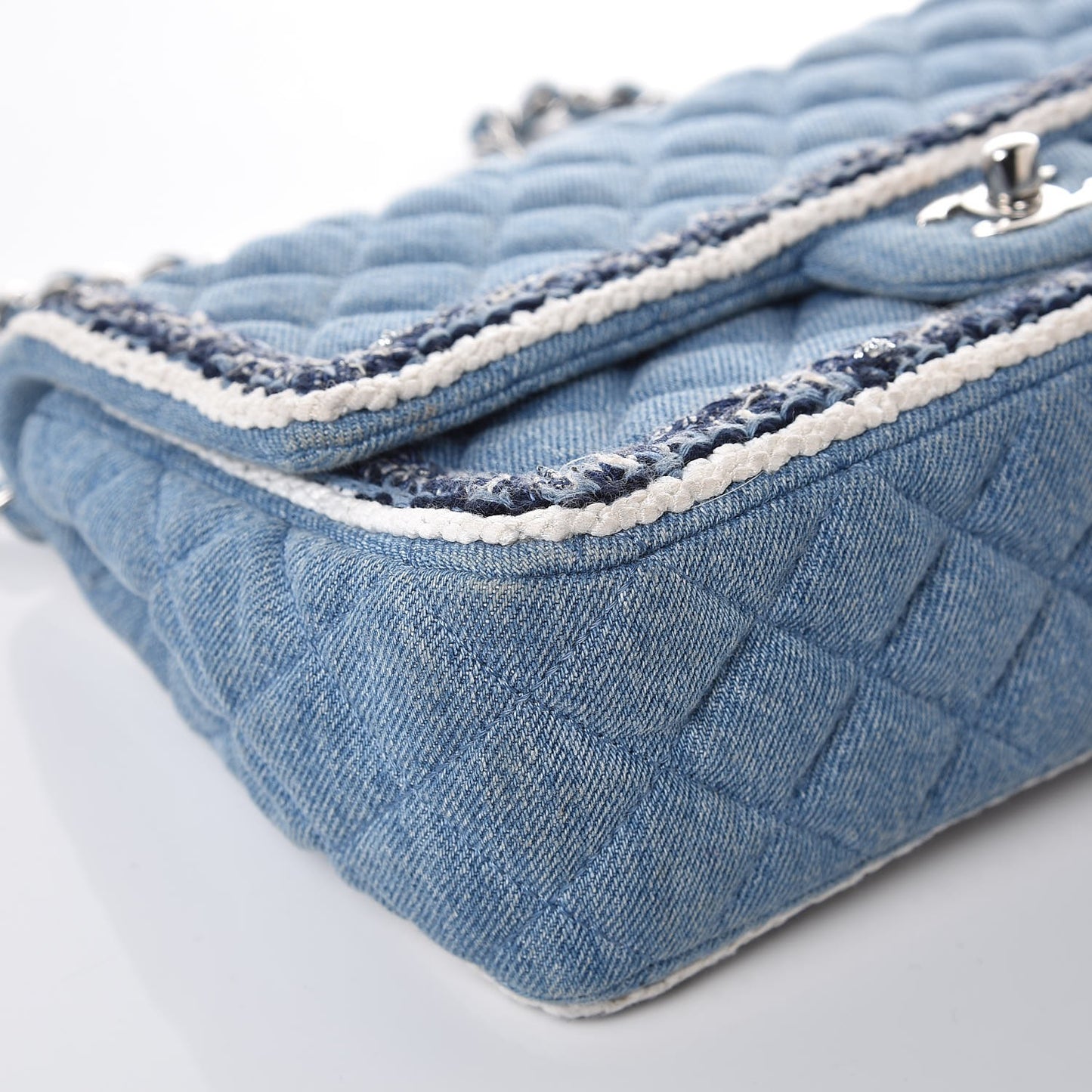 Denim Braided Medium Flap Bag Light Blue