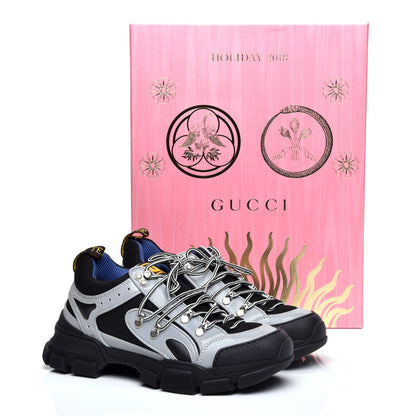 Gucci X SEGA Mesh Technical Canvas Calfskin Reflective Mens Flashtrek Sneakers 7 Silver Black 8 of 8