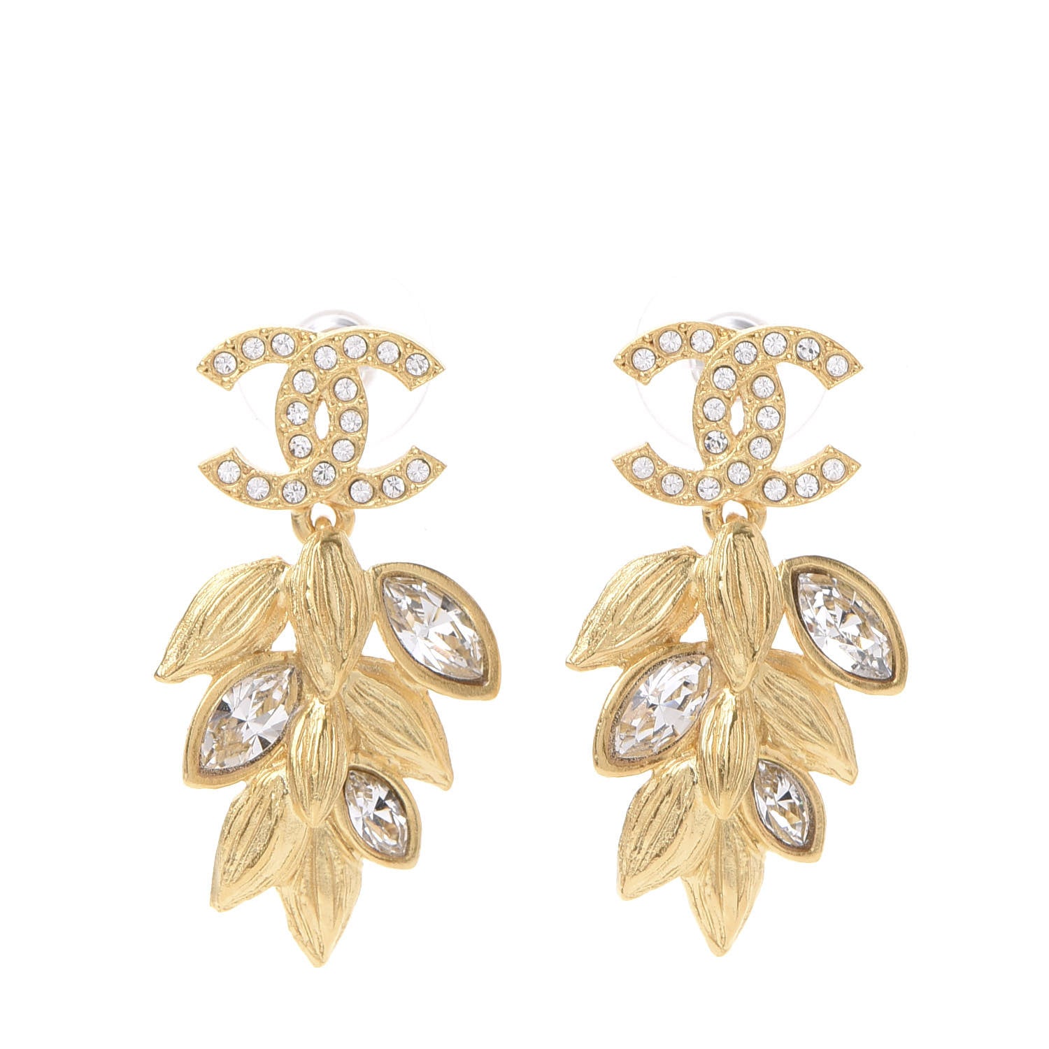 Chanel Crystal Sparkling Wheat CC Earrings Gold 1 of 5