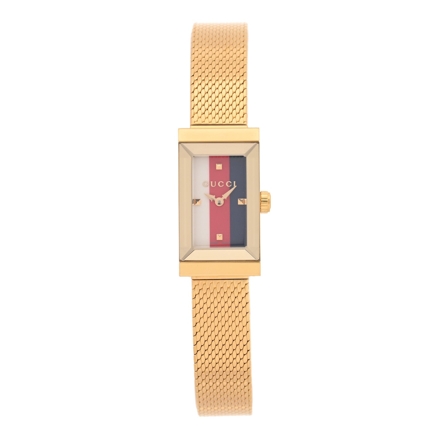 Gucci Stainless Steel Mother of Pearl 14mm Web G-Frame Mesh Quartz Watch Gold 1 of 5