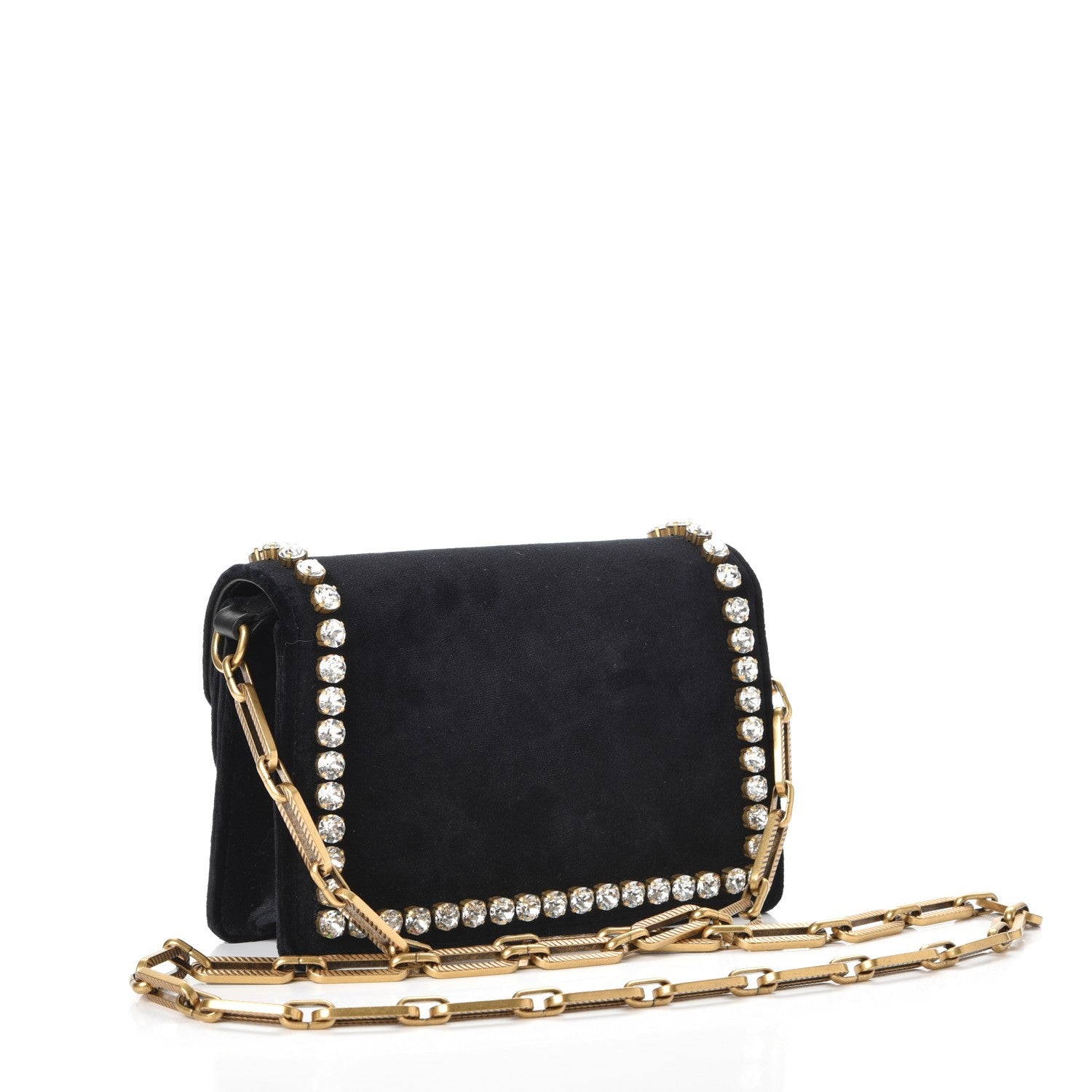 Gucci Velvet Crystal Mini Bee Broadway Shoulder Bag Black 3 of 10