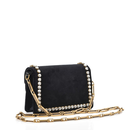 Gucci Velvet Crystal Mini Bee Broadway Shoulder Bag Black 3 of 10