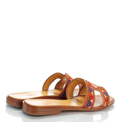 Hermes Calfskin Embroidered Oran Year of India Sandals 38 4 of 8