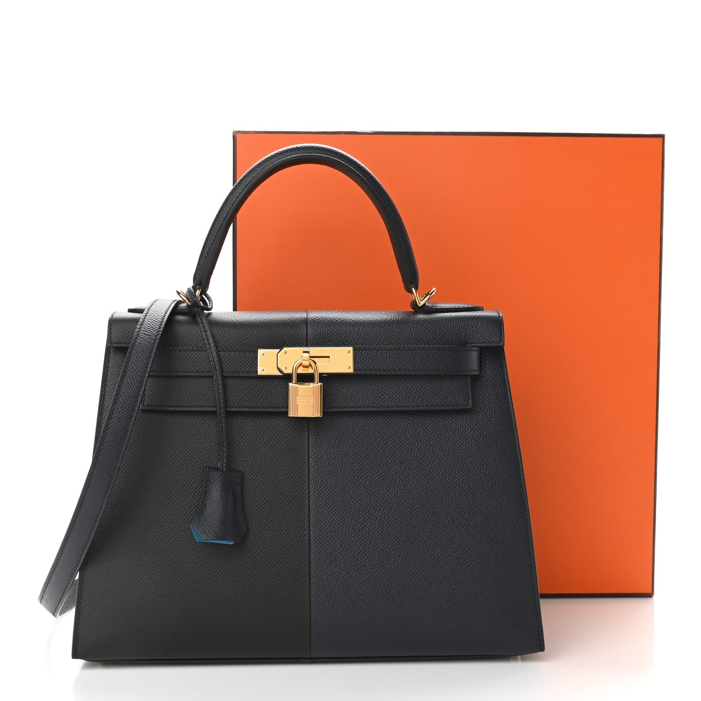 Epsom Casaque Kelly Sellier 28 Bleu Indigo Black Bleu Frida