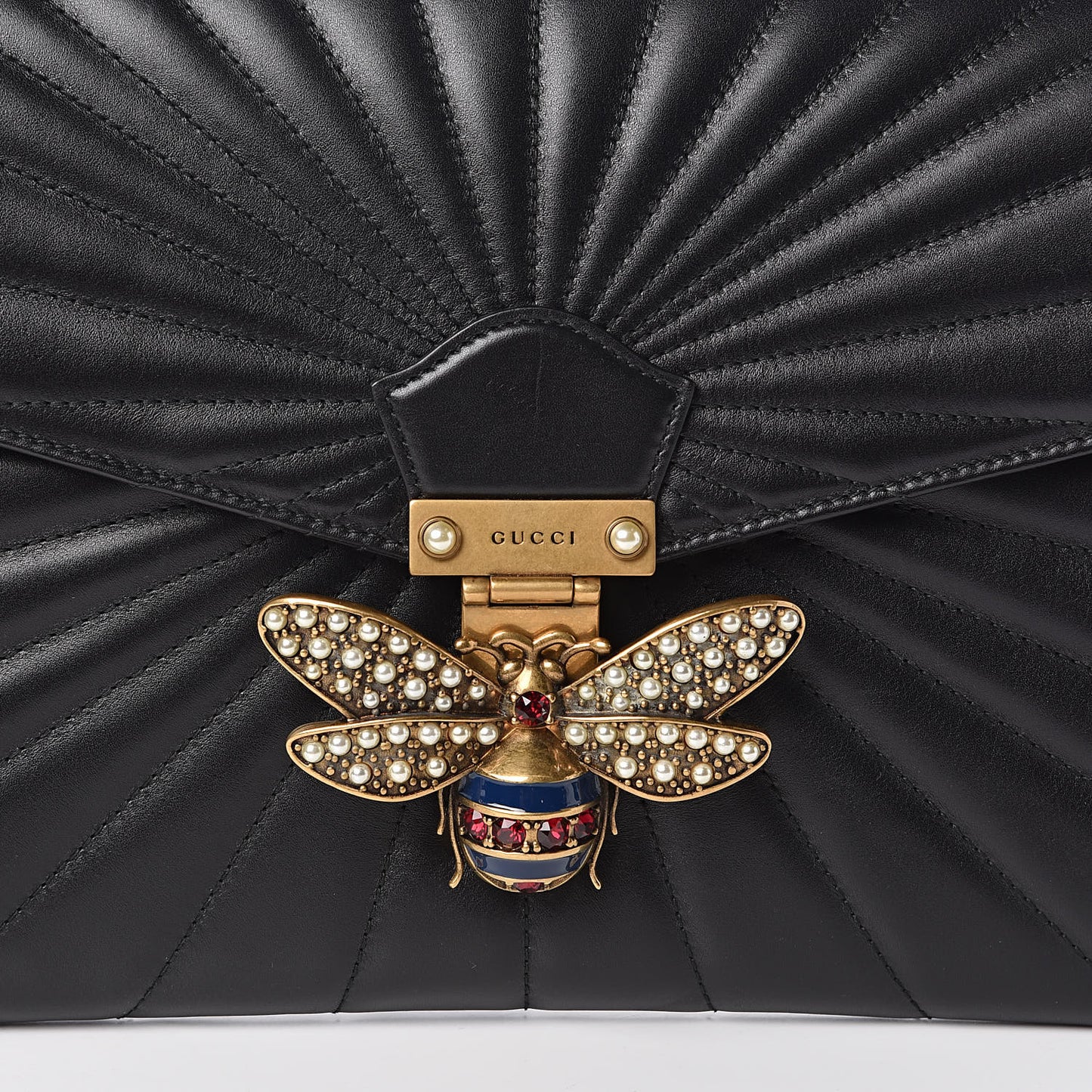 Calfskin Trapuntata Queen Margaret Clutch Black