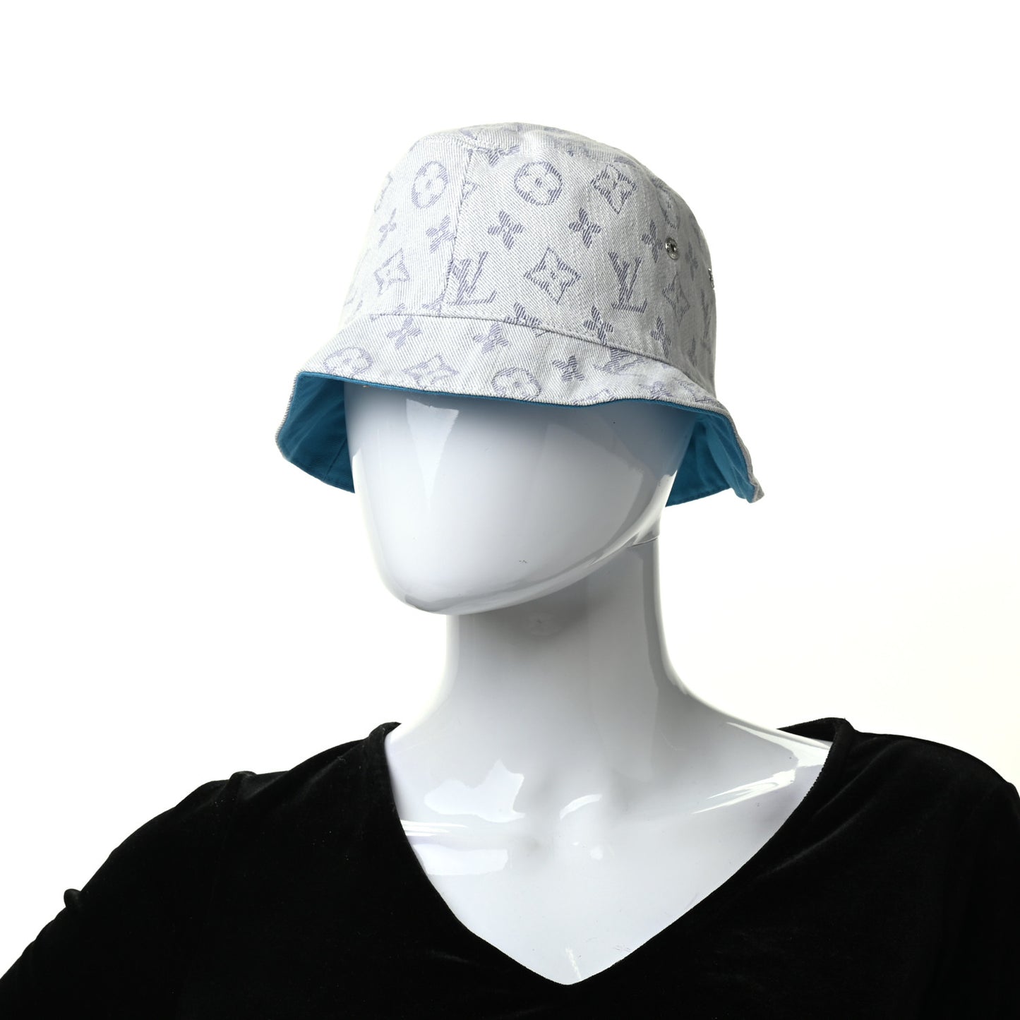 Monogram Denim Transformable Bob Bucket Hat 58 White Blue