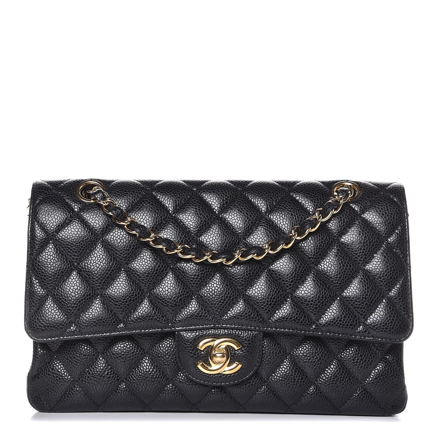 Caviar Quilted Medium Double Flap Black