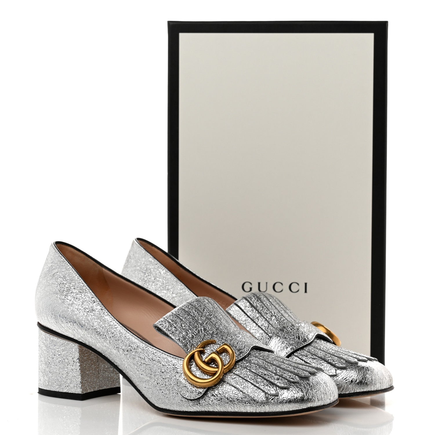 Gucci Galassia GG Marmont Fringe 50mm Loafer Pumps 40 Argento 9 of 9