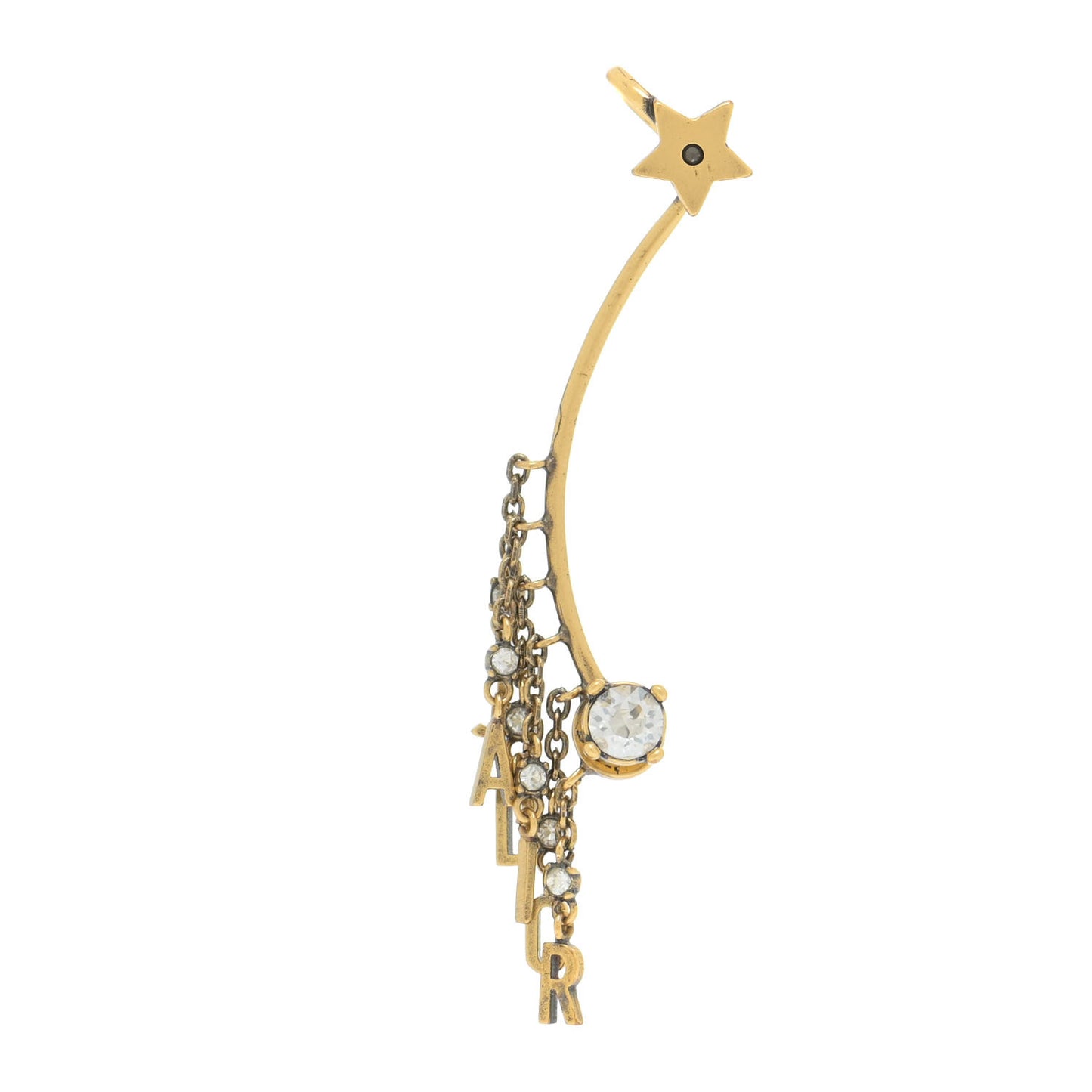 Crystal Metal Logo Earring Aged Gold