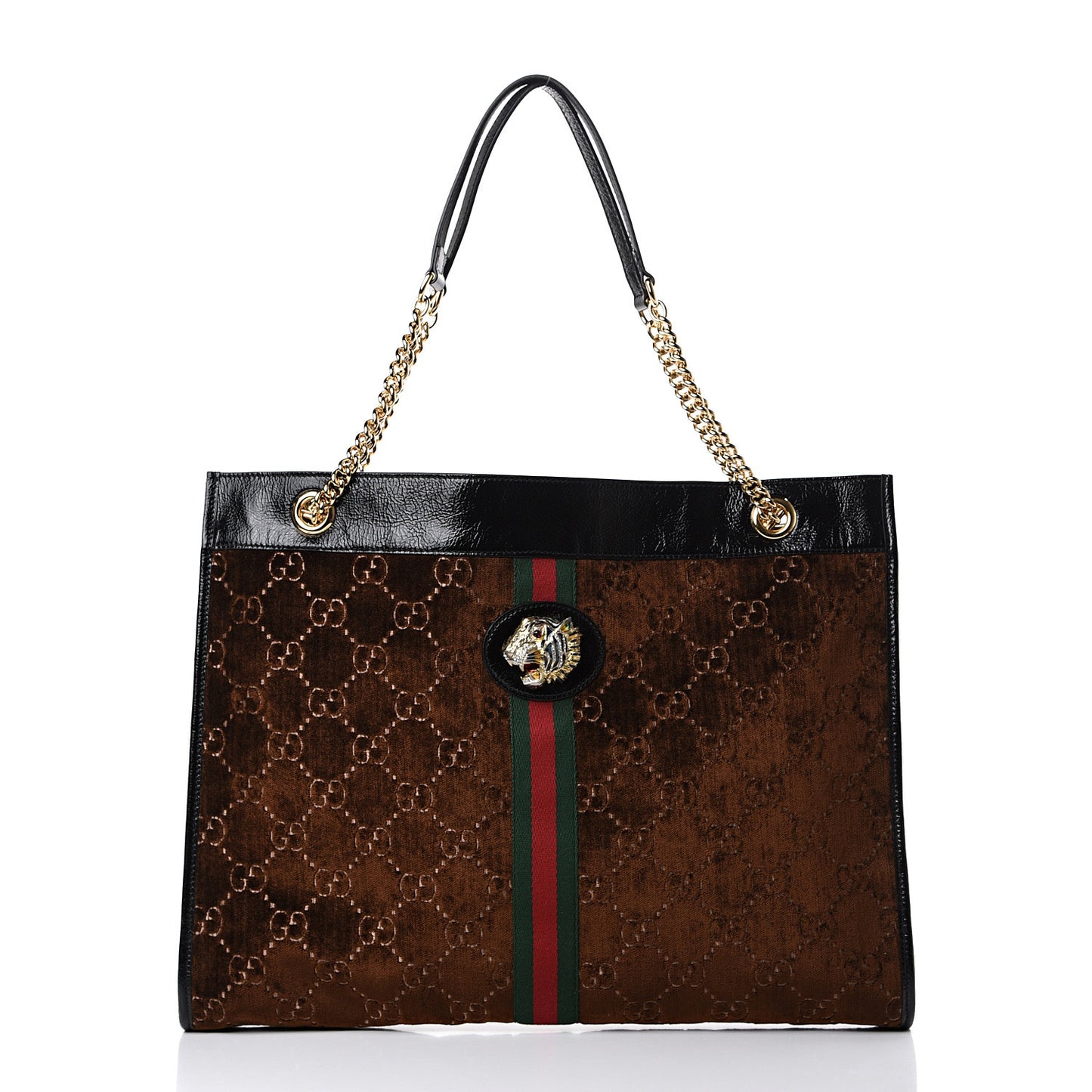 Velvet GG Monogram Large Rajah Chain Tote Brown