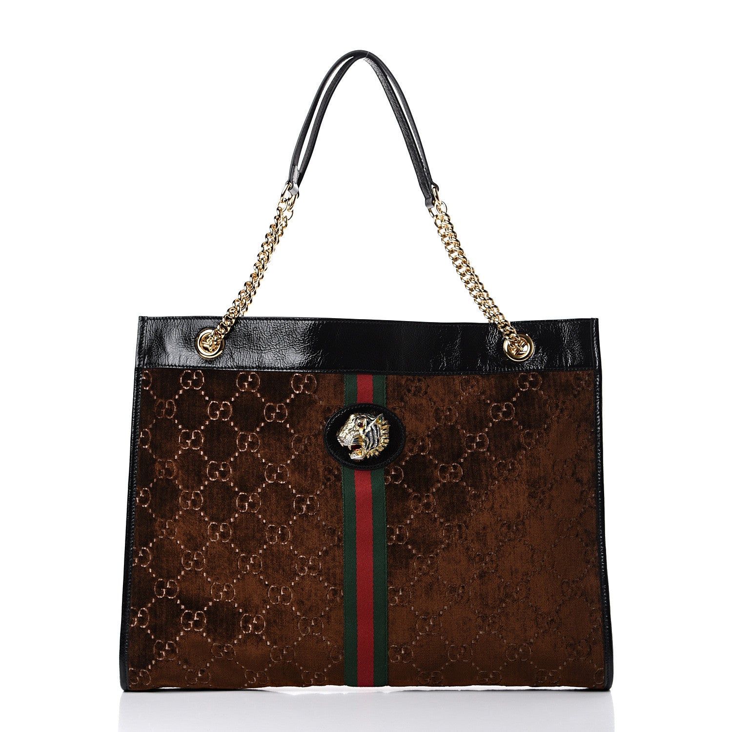 Gucci Velvet GG Monogram Large Rajah Chain Tote Brown 2 of 10