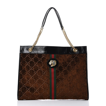 Gucci Velvet GG Monogram Large Rajah Chain Tote Brown 2 of 10