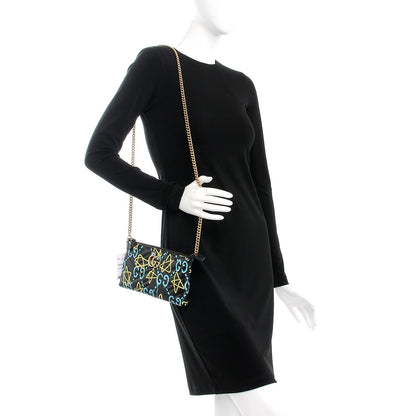 Gucci Calfskin Matelasse Printed Mini GucciGhost GG Marmont Chain Bag Black New Acquamarine 2 of 7