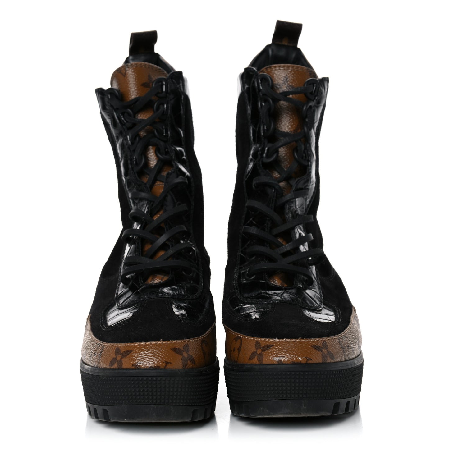 Suede Calfskin Monogram Laureate Platform Desert Boots 40 Black