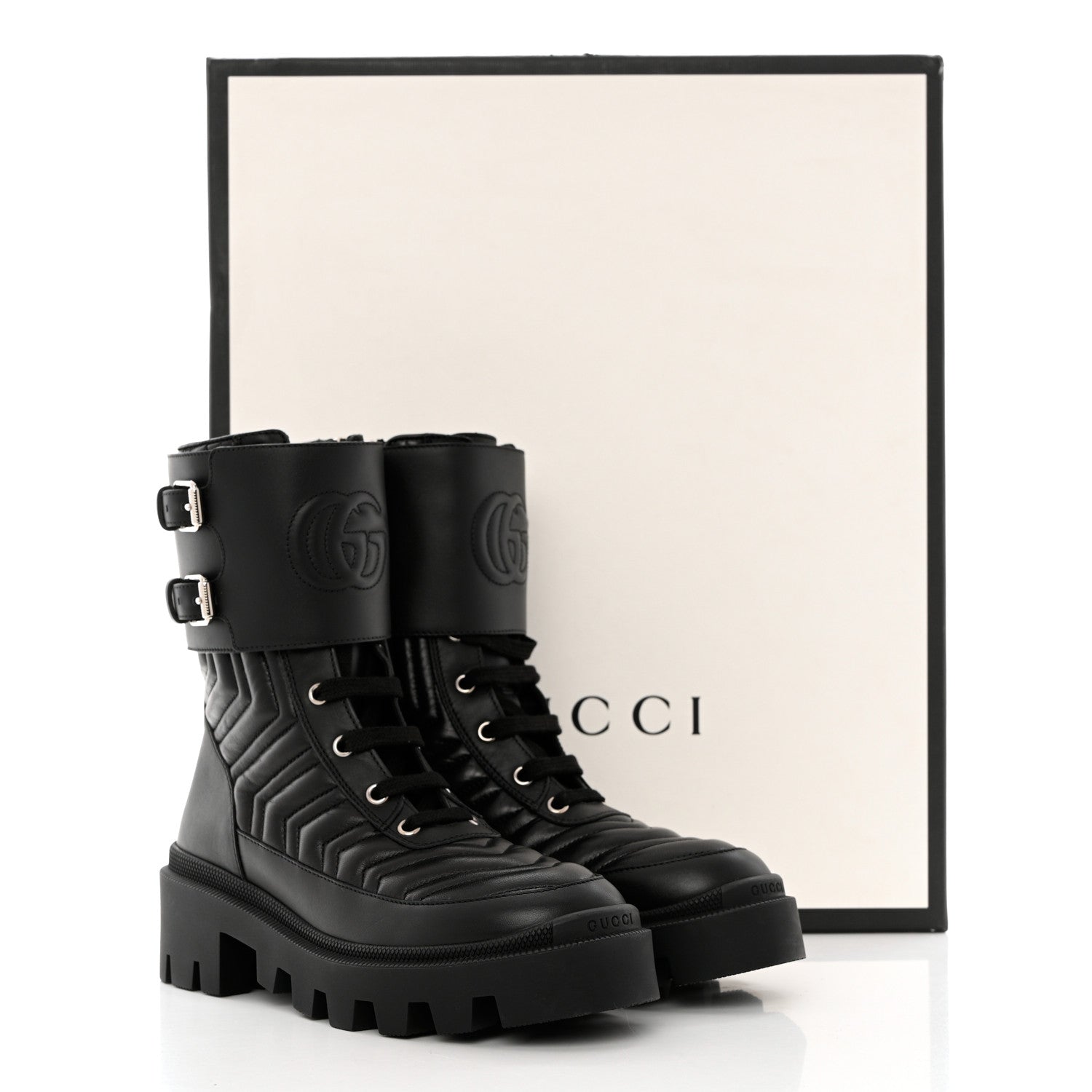 Gucci Nappa Frances GG Matelasse Platform Combat Boots 36 Black 9 of 9