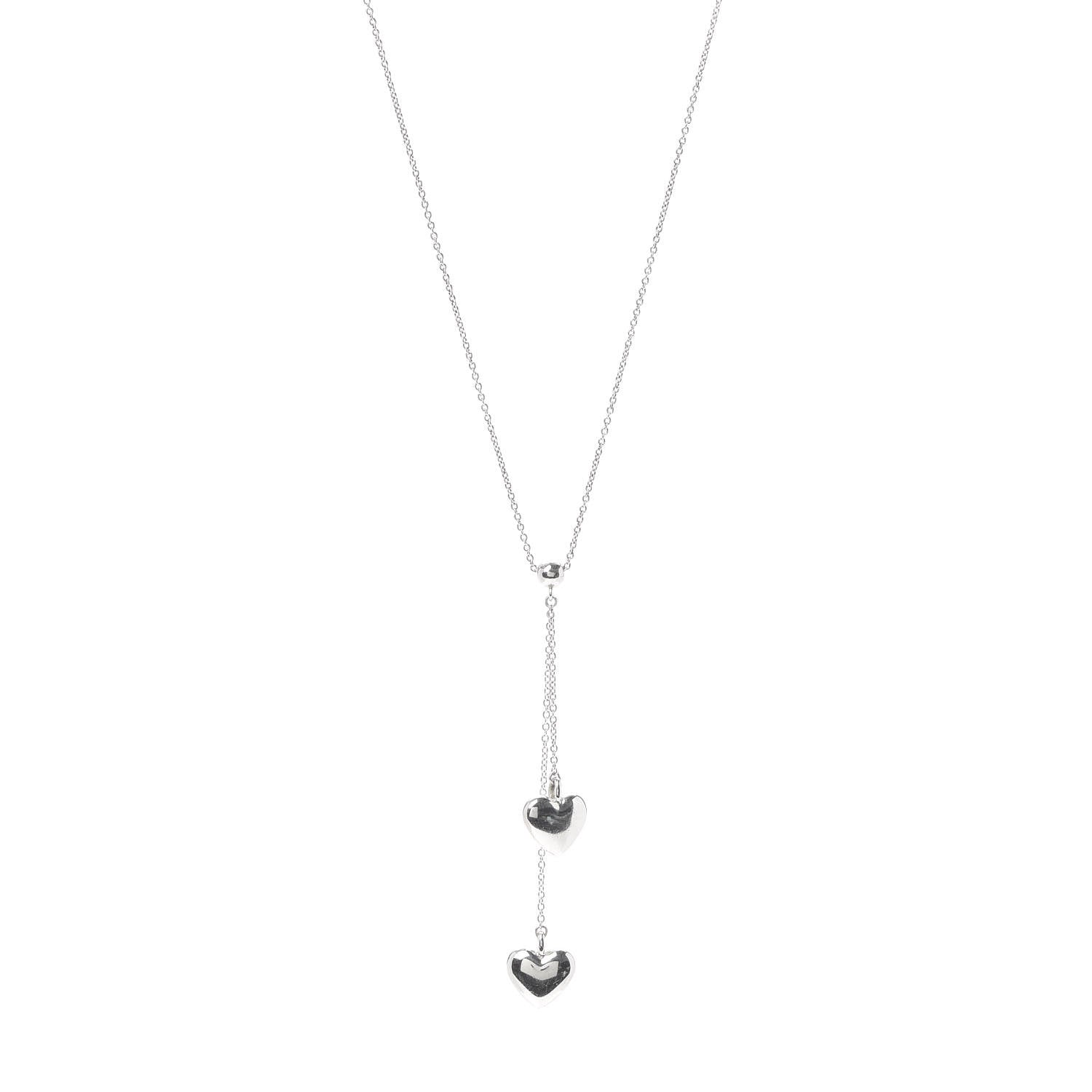 Tiffany Sterling Silver Double Heart Lariat Pendant Necklace 1 of 6