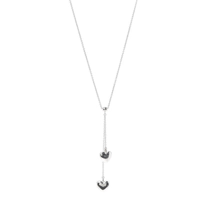 Tiffany Sterling Silver Double Heart Lariat Pendant Necklace 1 of 6